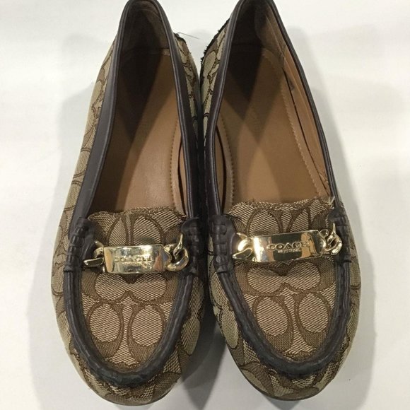 Coach Olive Brown Signature Canvas Loafers Women's Size 7 - Picture 1 of 5